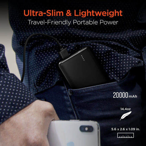 20000mAh 20W PD + USB Power Bank Black